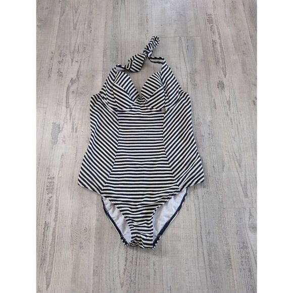 Ted‎ Baker One piece swimsuit women's size 34 A/B navy blue striped underwire - Picture 1 of 6